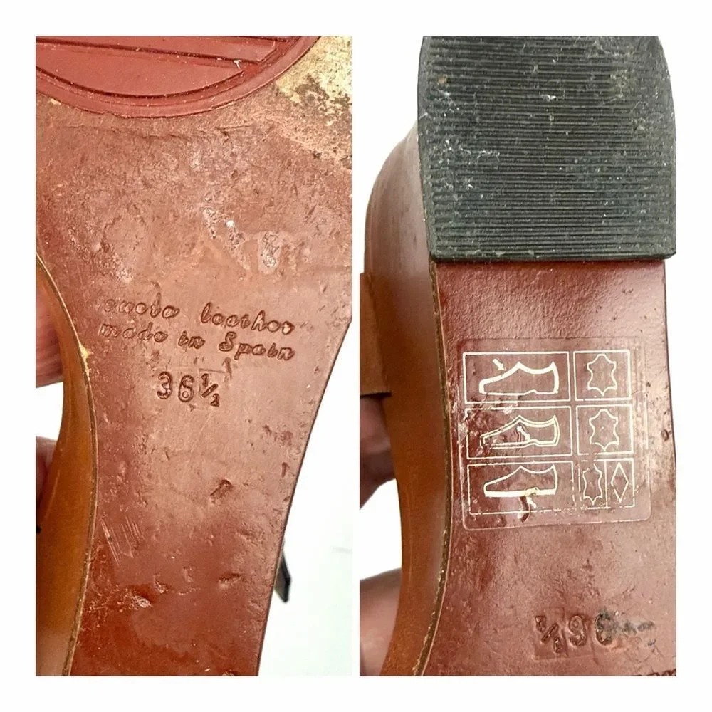 CHIE MIHARA Wedge High Heels Sandals Cognac Leather T-strap size 36,5 US 6,5